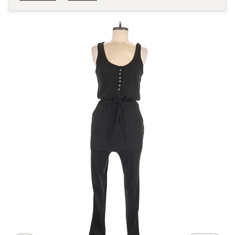 Rue21 Black Scoop Neck Sleeveless Jumpsuit Drawstring Waist Large Womens